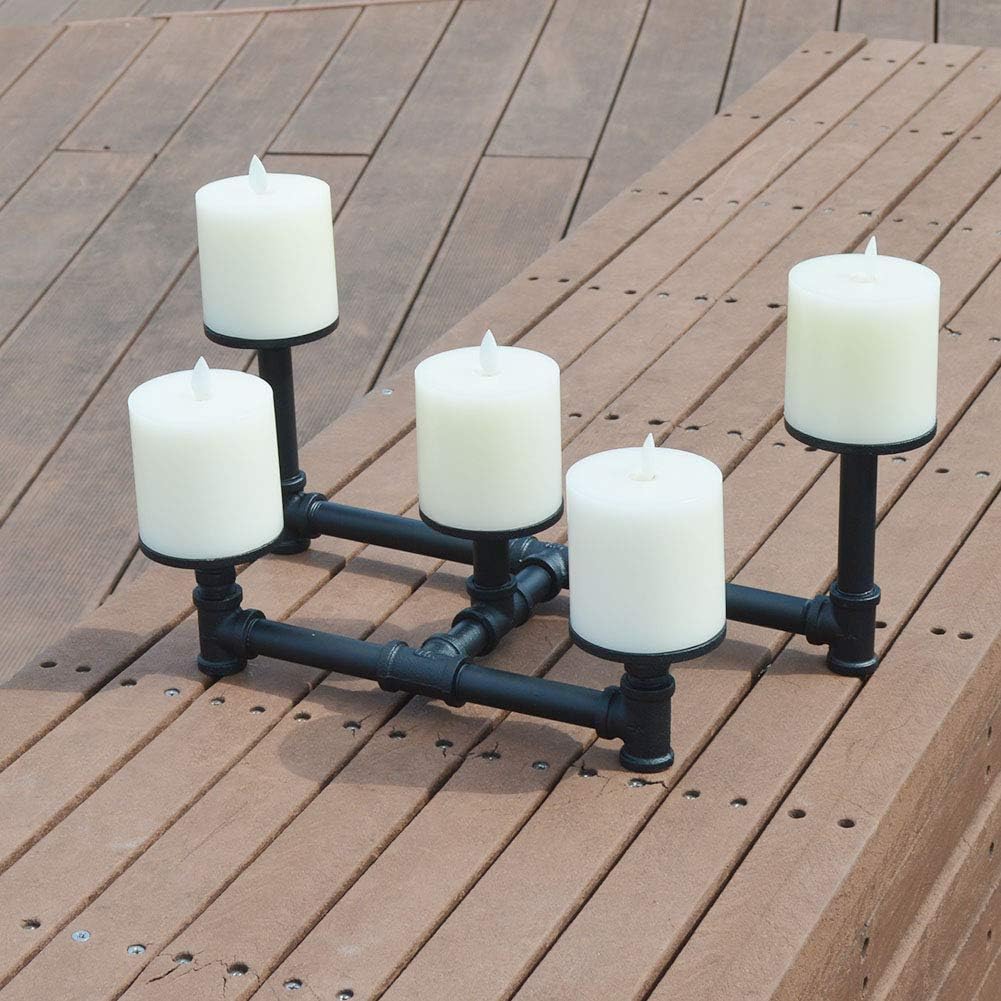 smtyle Industrial Candle Holders Candelabra Set of 5 Plate Black Iron Metal Willowr for Fireplace Decoration on Desk or Floor: Kitchen & Dining