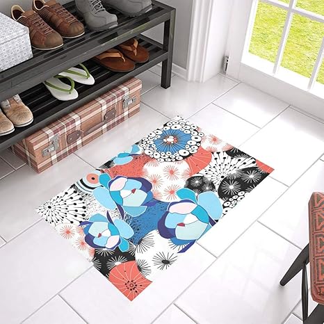 Amazon 和風フラワー柄シンプルおしゃれモダンドアマット玄関マット屋内屋外 玄関マット オンライン通販