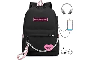 CUSALBOY Kpop Backpack Lisa Rose JISOO Jennie Shouler Bag Messenger Bag Fashion USB Charging Backpack Travel Business Backpack (black 2)