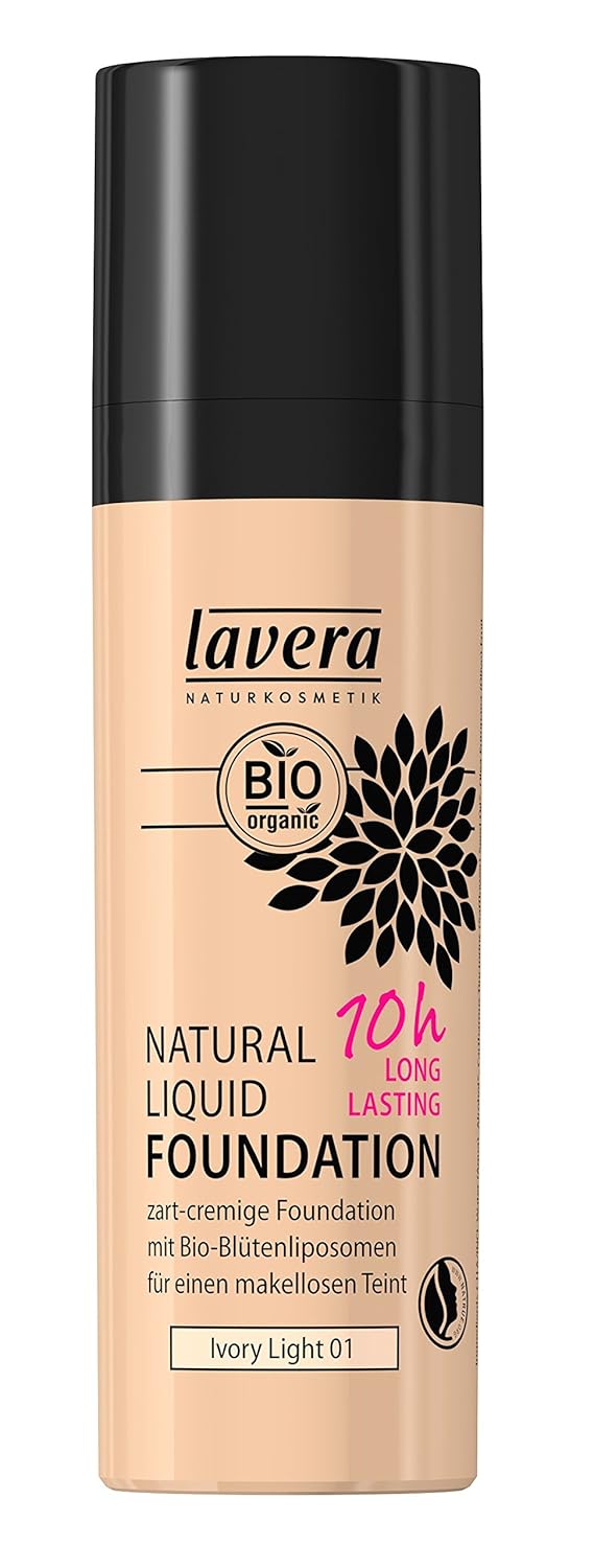 Lavera Natural Liquid Foundation Makeup - 10Hour Long Lasting Coverage, For Fairest Skin Tones (Ivory Light) 30ml/1oz