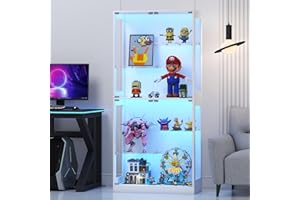 Lamtor 69-Inch Glass Display Cabinet - Adjustable Shelves Display Case, Curio Cabinet with RGB Lighting, for Game Room, Living Room, Bedroom, White