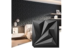 Art3d 20 Pack Decorative 3D Wall Panels 11.8 x 11.8 Inch Covering 19 Sq.ft - Glue Up PVC Wall Panels for Interior Décor, Living Room, Office and Home, Black