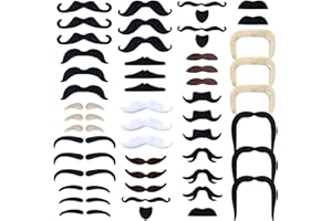 Yaveron 48 Pieces Fake Mustaches Novelty Self Adhesive Fake Mustache Set for Performance Masquerade Halloween Party Supplies
