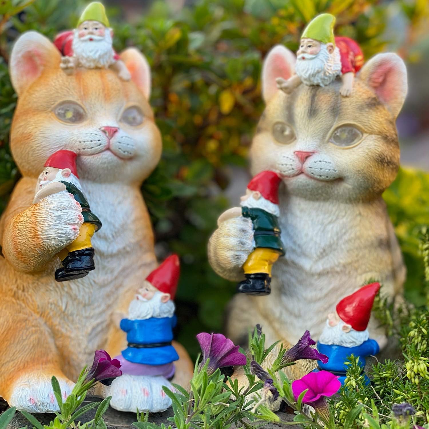 CAT GARDEN GNOME STATUE, Solar Powered Funny Garden Gnomes, Cute Cat Gift, Kitty Gnome Sculpture - Image 5
