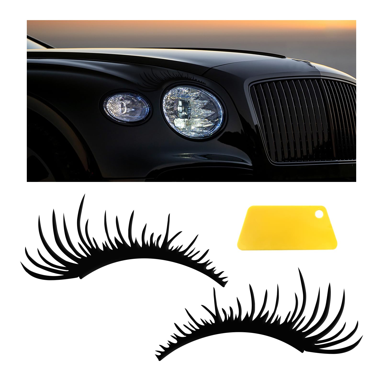 Photo 1 of Dickno 2 PCS Car Headlight Eyelash Stickers, Cute Fake Eyelash Bumper Window Decal, Waterproof Auto Body Sticker, Universal Vehicle Exterior Decoration Accessories for Car SUV Truck (Black)
