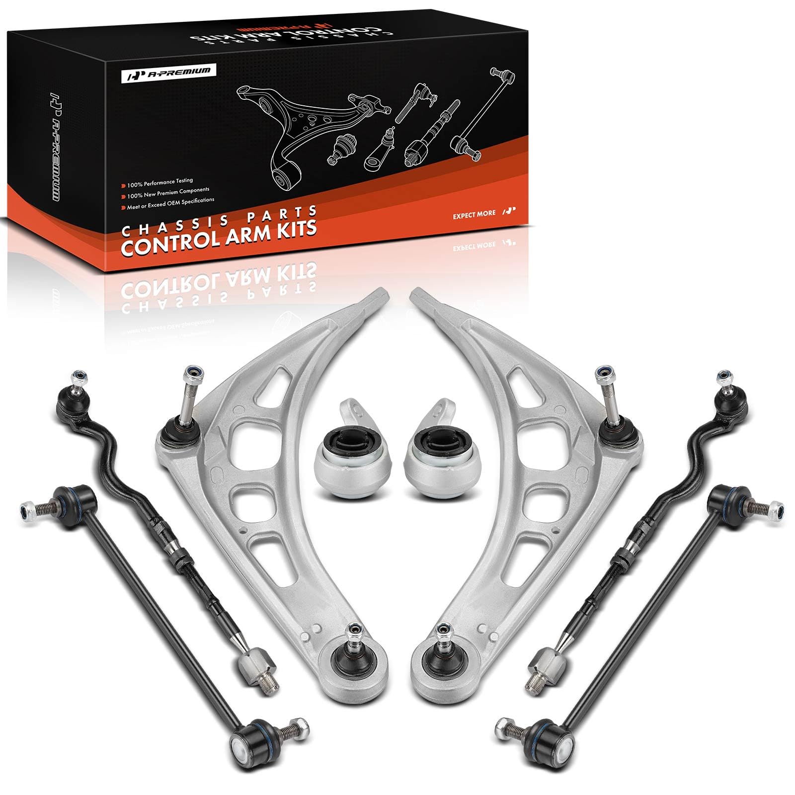 A-Premium Kit de suspensión delantera de 8 piezas, brazo de control inferior y buje, enlace de barra estabilizadora, extremo de barra de acoplamiento interior exterior, compatible con BMW E46-1999-2008-318i 323Ci 323i 325Ci 325i 328Ci 328i 330Ci 330i Z4