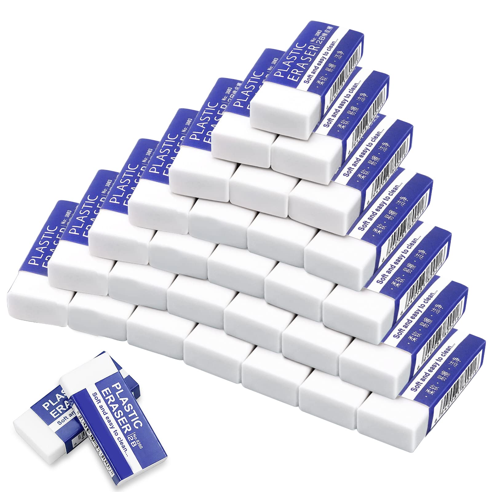 White Plastic Eraser, Soft Arts 2B Eraser, Pack of 30 Erasers for General Use School Offices Sketching Fine Paints