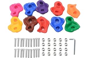 QKDS Rock Climbing Holds for Kids, 10Pcs Climbing Stones with 20pcs Mounting Install Screws, Multicoloured Wall Climbing Stones for Indoor Outdoor Playground Play Set