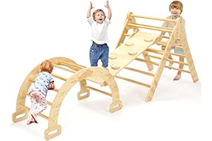 CoziBB Pikler Triangle Set, 5 in 1 Wooden Baby Climbing Toys, Indoor Playground for Kids, Foldable Toddler Climbing Toys with Ramp, Arch Climber, Montessori Climbing Set Gym for Kids 2-5 Years