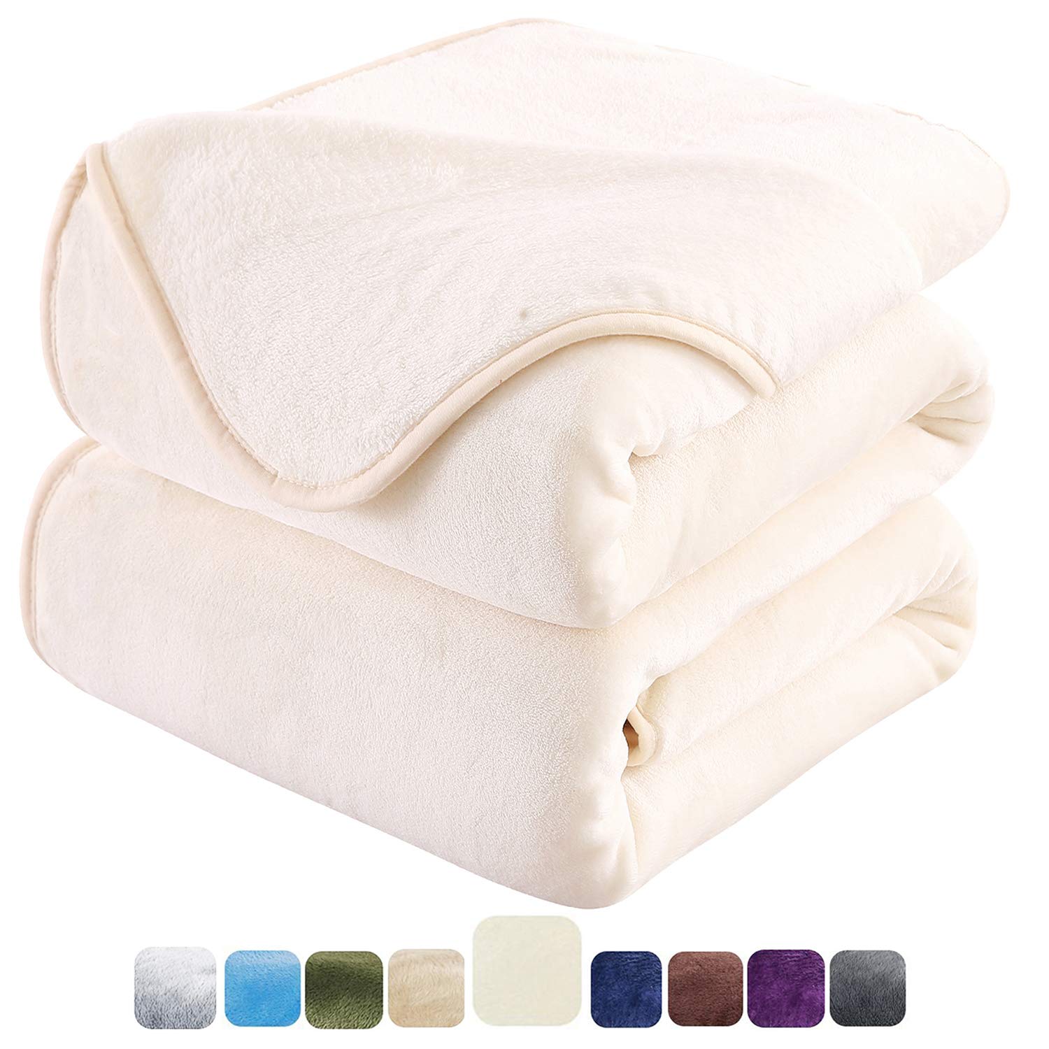 HOZY Baby/Adult Fleece Blanket, 130 x 150 cm, Soft and Warm, Microfiber Polyester, Bedspread, Sofa Throw, Velvet Effect, Easy to Clean, Ivory