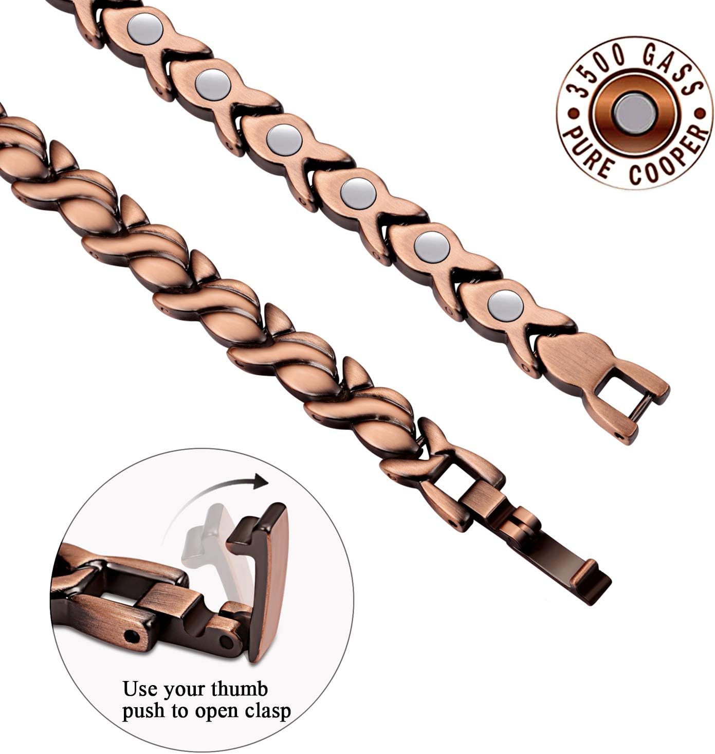 Jeracol Ladies Copper Bracelets - 99.99% Pure Copper Magnetic Bracelet for Women - Adjustable Length Included Sizing Tool in Gift Box - Image 4