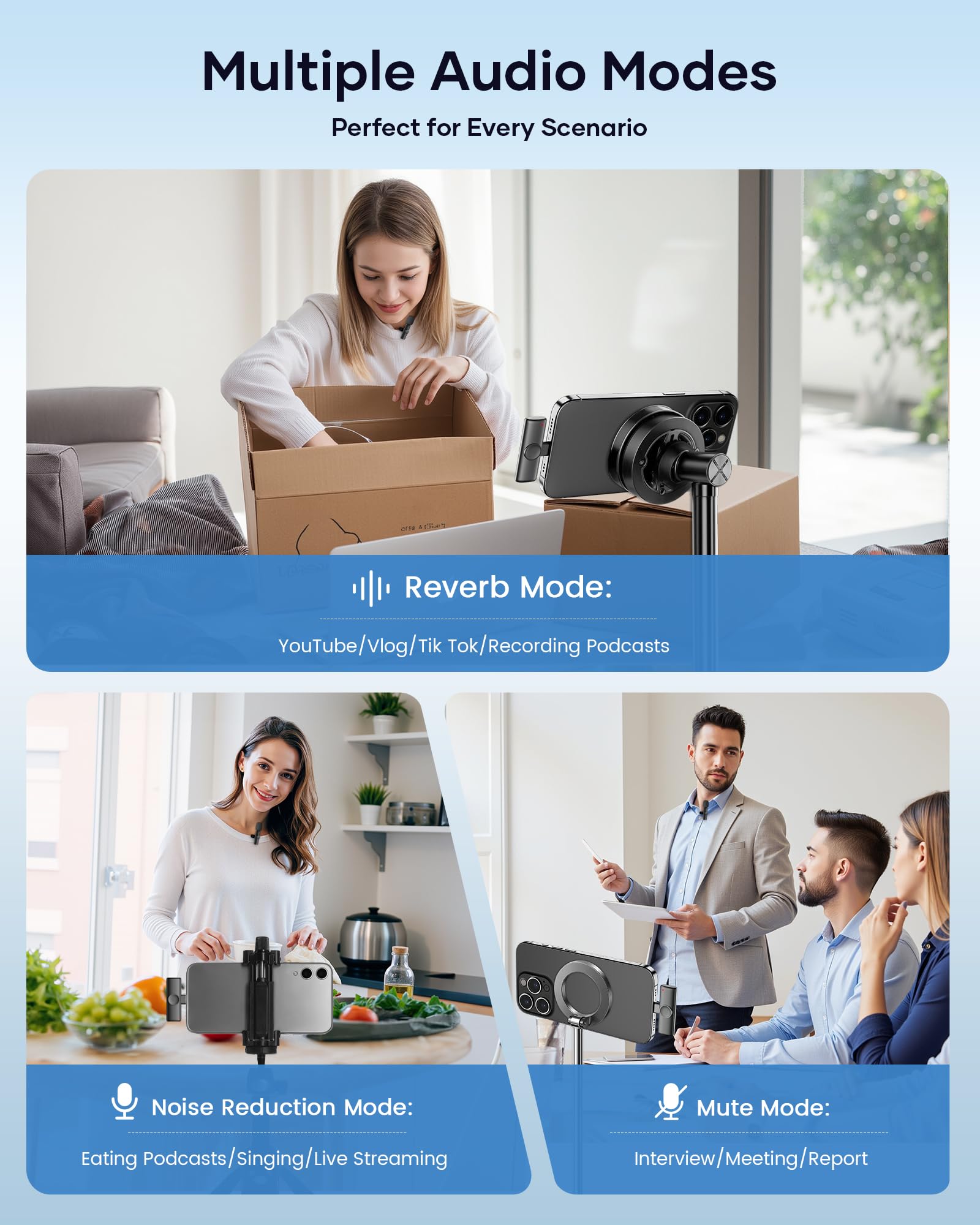 Wireless Microphone for iPhone iPad and Android Phone, 2 Pack Wireless Lavalier Lapel Mic with Noise Reduction, Plug and Play Mini Microphone for Video Recording Interview Podcast YouTube TikTok Vlog