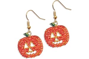 LANMA Halloween Pumpkin Earrings Hypoallergenic Crystal Dangle Earrings for Women Holiday Thanksgiving Halloween Pumpkin Drop Earrings