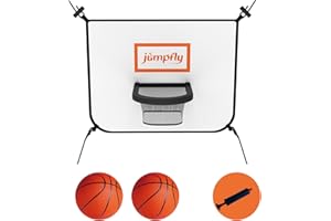 JUMPFLY Trampoline Basketball Hoop, Trampoline Accessories with Mini Basketballs & Pump, Waterproof Universal Easy to Assemble Trampoline Basketball Hoop Attachment Breakaway Rim for Safe Dunking
