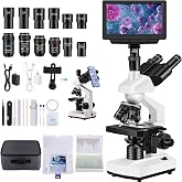 VOBU Microscope for Adult,with7'' HD Display,WF10&amp;25X Eyepieces,40-5000X Magnification,Dual Mechanical Stages and Abbe Condenser,Includes 40 PCS Specimens,Suitable for Labs &amp; Schools