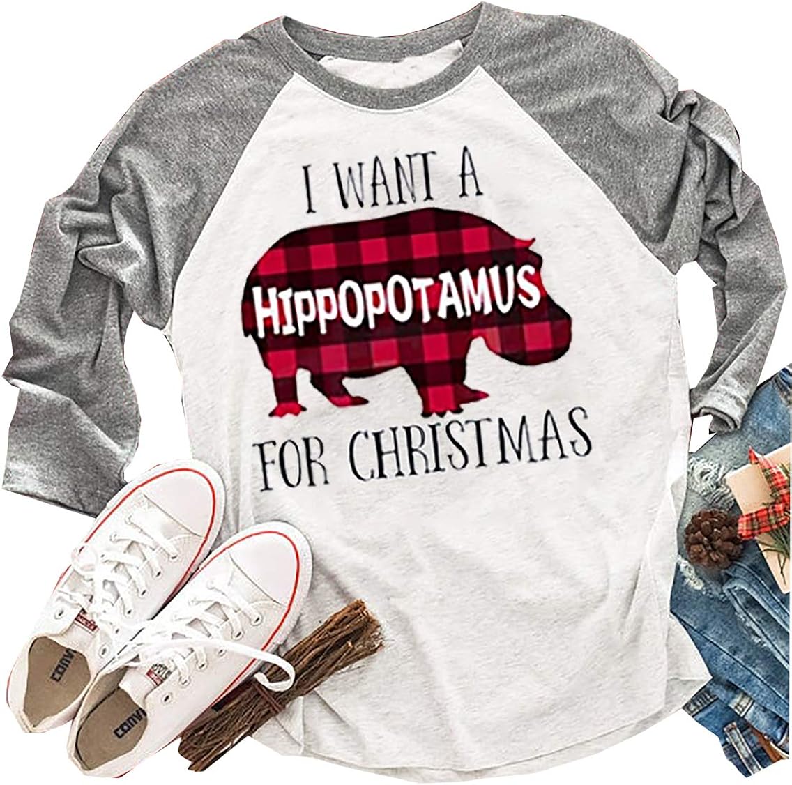 Hippopotamus for Christmas Shirt Women 