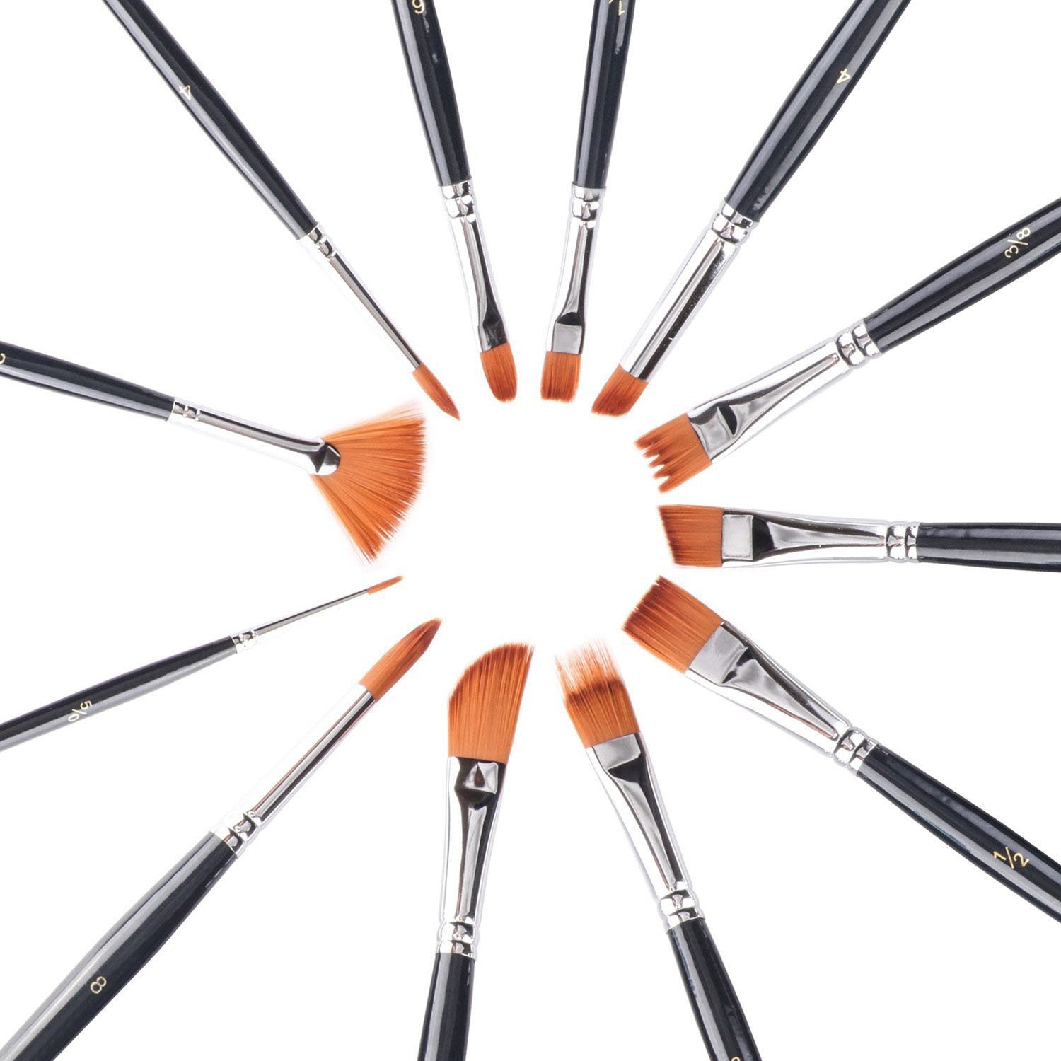 Paint Brush Set, Morkia 12pcs Round Pointed Tip Nylon Hair Artist Acrylic Brushes and 2pcs Paint Tray Palettes for Watercolor Acrylics, Oil Painting Supply