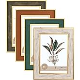 XUANLUO 4 Pack Picture Frames Farmhouse Rustic Picture Frame Sets with Distressed Wood Grain,Display Pictures Tabletop or Wall Decor (Mix Color, 5x7 (4pc))