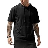JMIERR Mens Short Sleeve Hoodie Cotton Hooded T-shirts Lightweight Solid Sweatshirts with Pocket