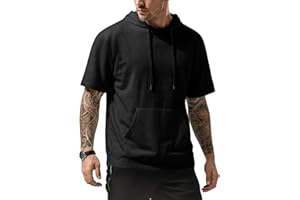 JMIERR Mens Short Sleeve Hoodie Cotton Hooded T-shirts Lightweight Solid Sweatshirts with Pocket
