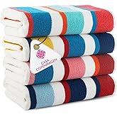 CASA COPENHAGEN Bora Bora Beach Towels Designed in Denmark Rough and Tough, Quick Dry, for Pool, Bath & Shower 30x60 inches 4 Pieces Cotton Beach Bath Towels Set - Pink, Red, Yellow, Turquoise