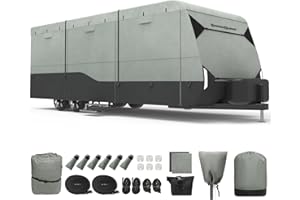 Season Guard RV Cover - 7-Layer Waterproof Camper Cover for Travel Trailers, Heavy-Duty UV Resistant, Windproof Straps, Zipper Access, with Storage Bag & Repair Patches