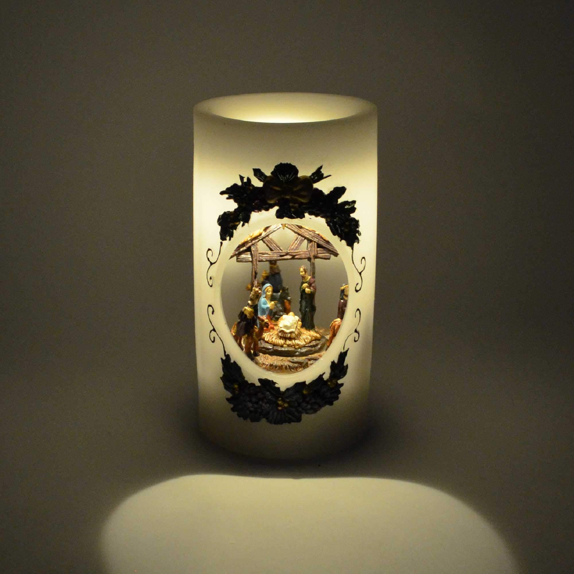 Musical Nativity Christmas Real Wax Candle with Moving Figures Xmas Home Décor Decoration Light Up/Musical Gifts