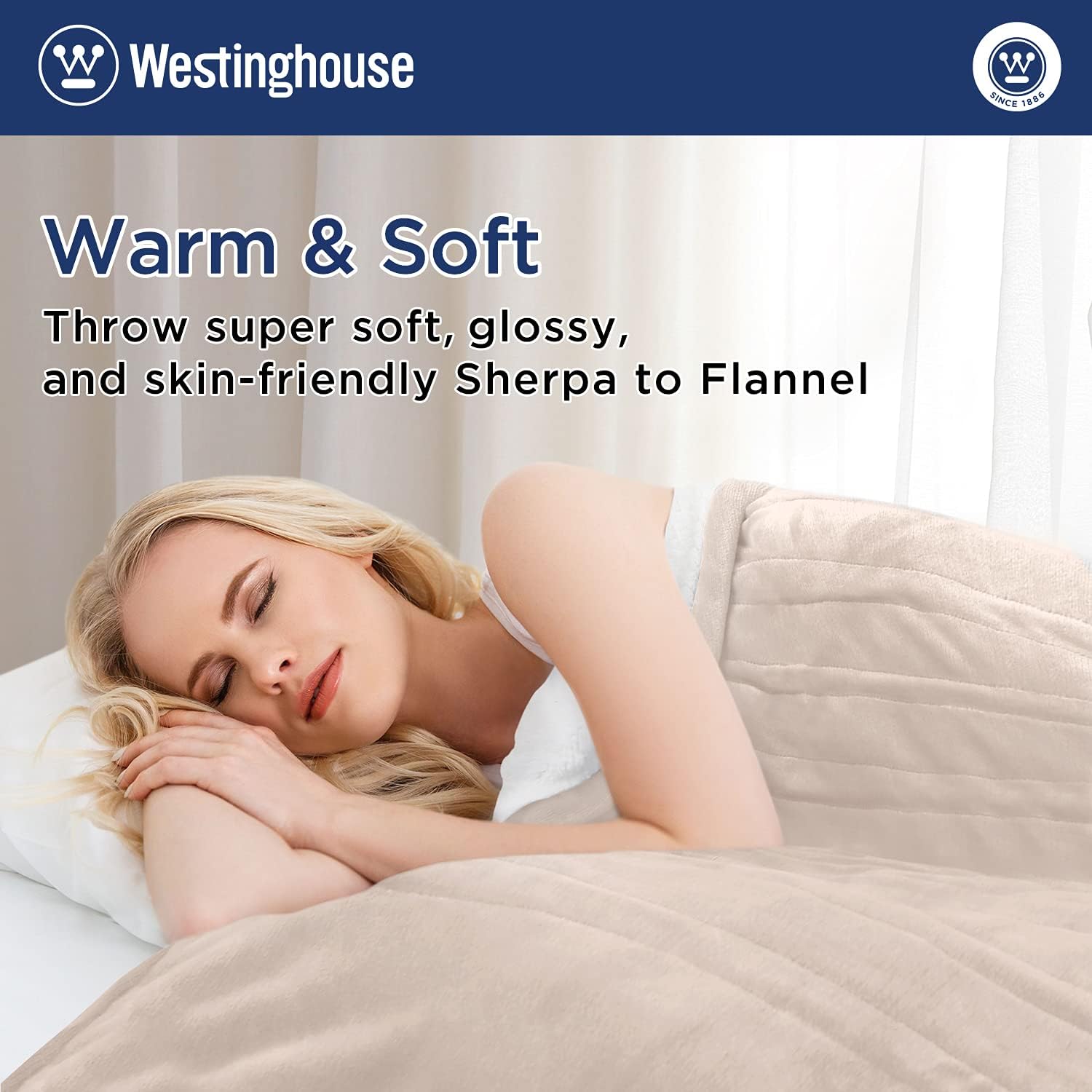 Westinghouse Electric Blanket Heated Throw Flannel to Sherpa Reversible Heating Blanket 50"x60", 6 Heat Settings & 4 Hours Auto Off, Machine Washable Ivory 50x60in: Kitchen & Dining