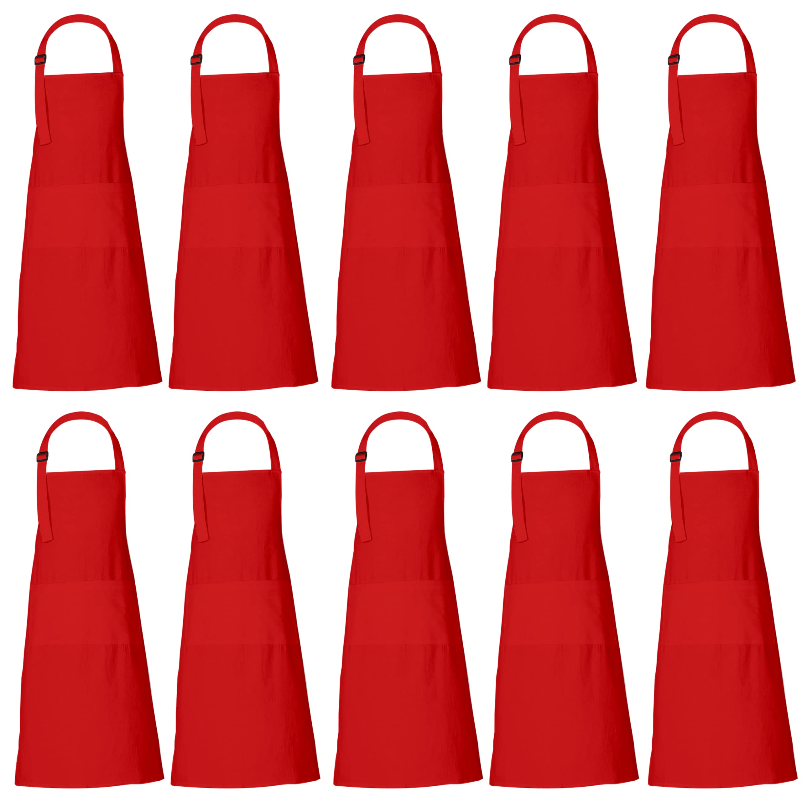 RAJRANG Cotton Chef Apron with 3 Pockets | Unisex Red Full Length Cooking Aprons for Men & Women | Durable Kitchen, BBQ, Gardening & Work Use | Machine Washable Pack of 10 — image 1
