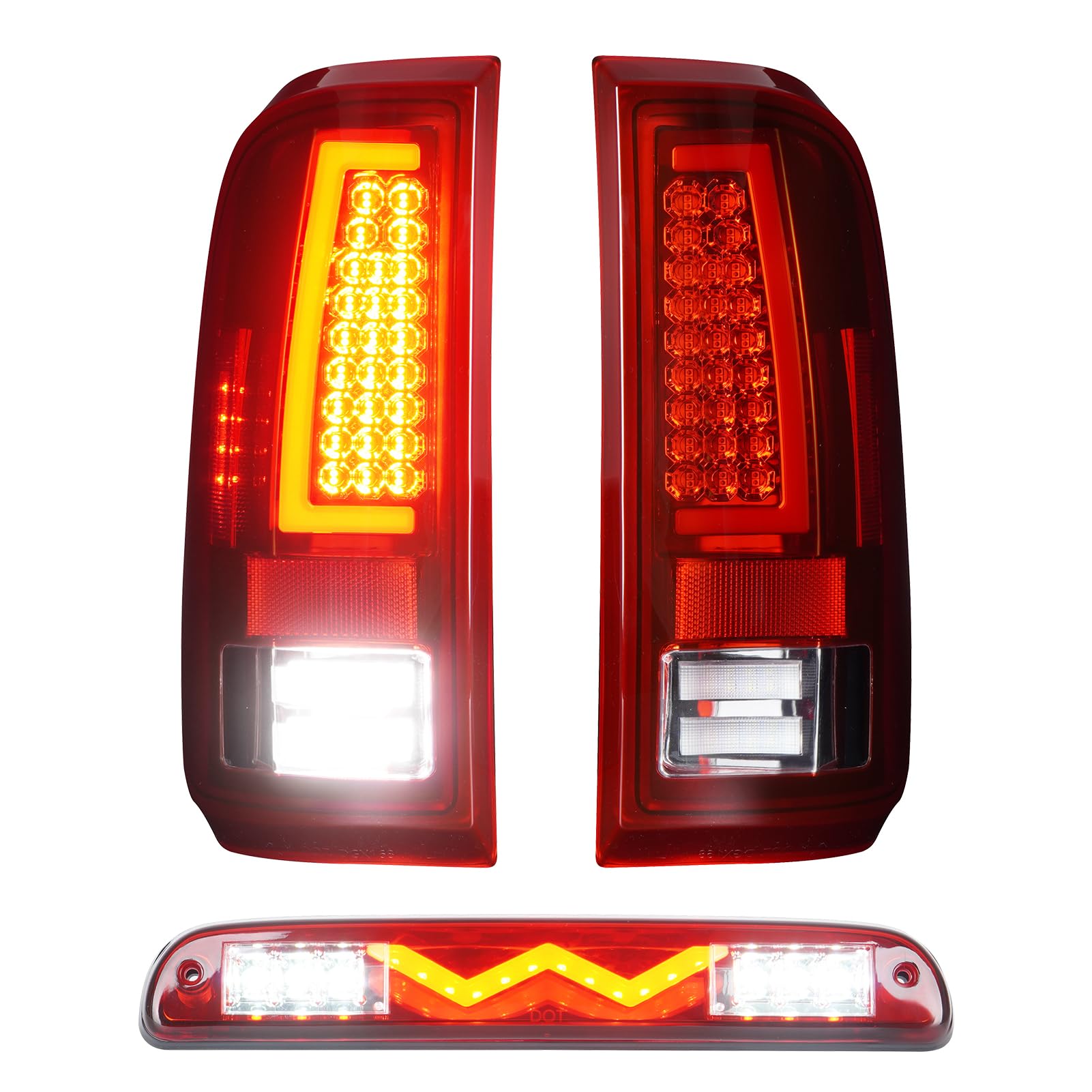Photo 1 of LED Tail Lights + 3rd Third Brake Cargo Lamp Fit for Ford F250 F350 F450 F550 Super Duty 2008-2016 Assembly, Rear Cargo Lamp High Mount Stop light, Chrome Housing Red Lens, 3 Pcs