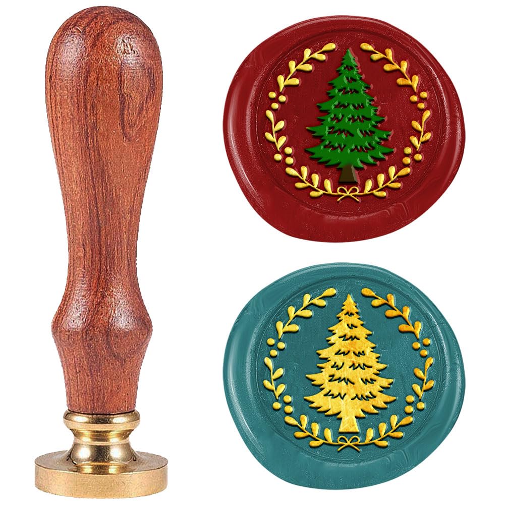 DELORIGIN Pine Tree 1" Wax Seal Stamp Retro Sealing Stamps Removable Brass Head Seal Stamp with Wooden Handle Sealing Wax for Envelope Greeting Letter Christmas Invitations Gift Wrapping Decor