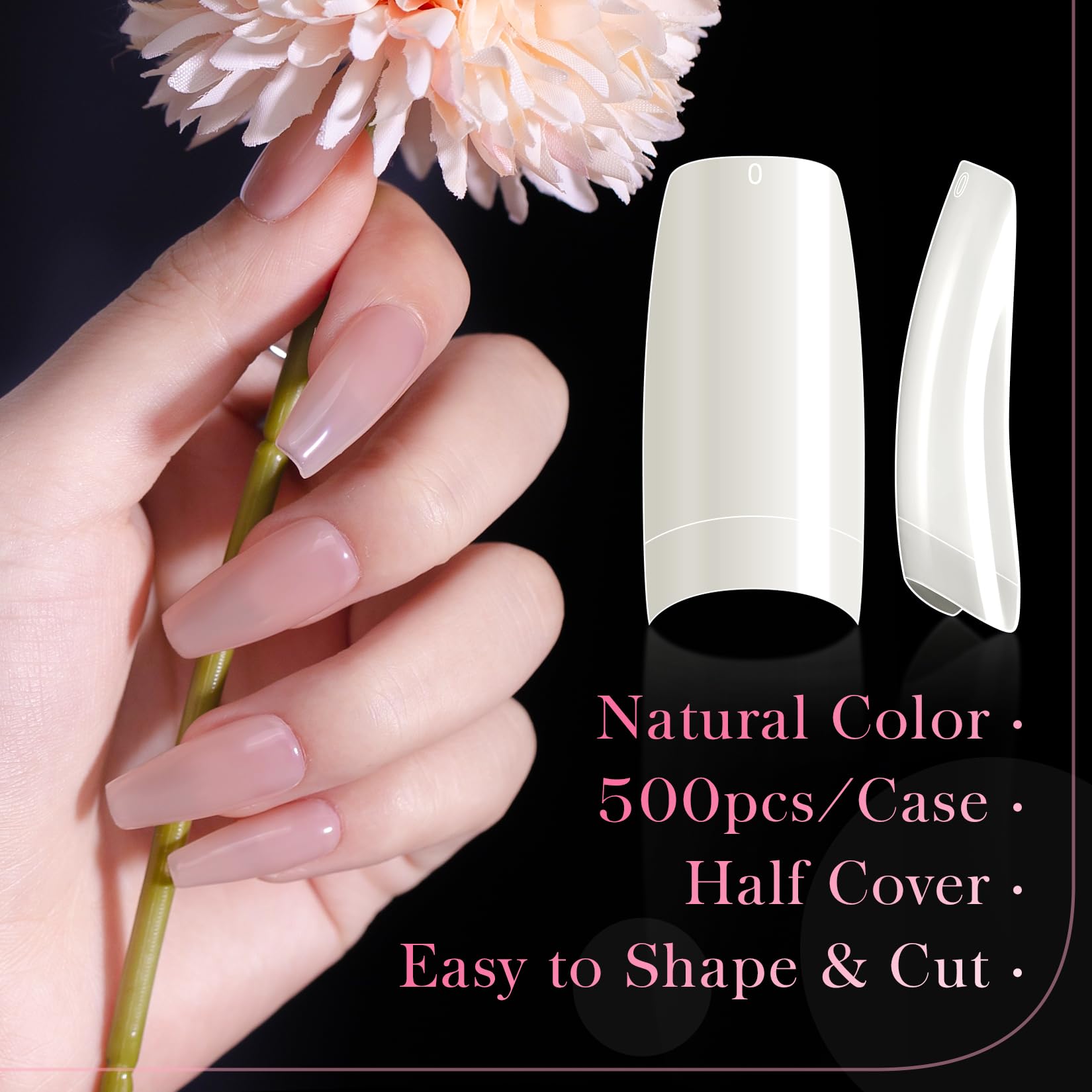 krofaue 500PCS Half Cover False Nails Tips - Acrylic Nail Tips 10 Sizes Lady French Style Acrylic Artificial Tip Manicure with Box for Nail Tips Art Salons and Home DIY - Image 6