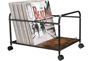 ZZM Vinyl Record Storage Crate with Wheels,Black Metal LP Storage Holder Up to 80 LP Storage,Record Organizer Box for Albums