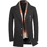 WULFUL Men’s Wool Blend Winter Coat Slim Fit Short Trenchcoat Warm Business Jacket with Detachable Soft Wool Scarf