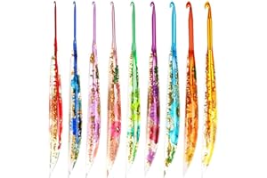 Crochet Hooks, 9 Pieces Pretty Resin Floral Pattern with Smooth Grip Design, Craft Art Yarn Crochet Hooks Kit for Blanket Dol