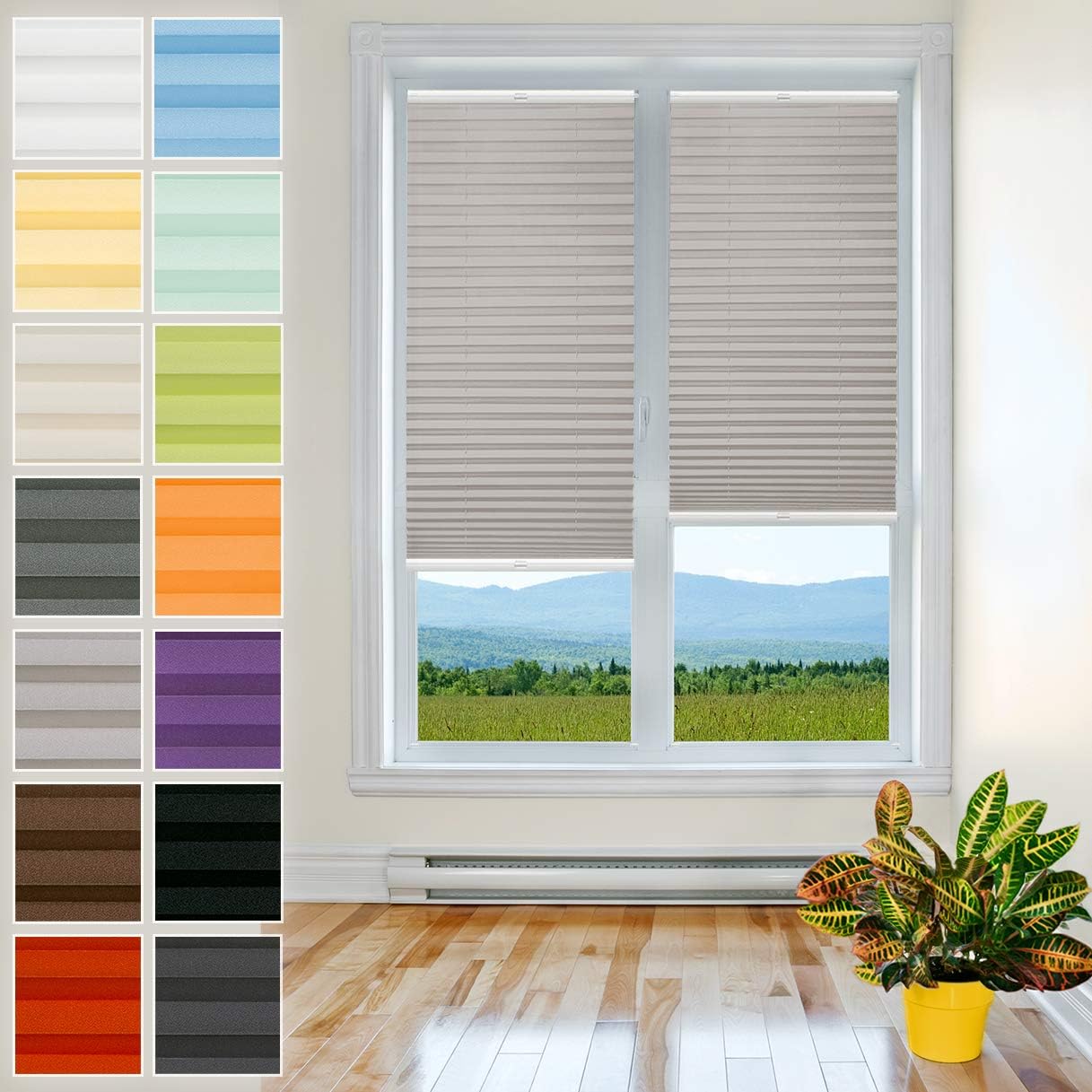 Pleated blind with Klemmfix - blind without drilling, fabric collection - Easyfix clamp braced, roman blinds and sun protection for windows, Fabric Metal, grey, Breite: 35cm, Höhe: 150cm