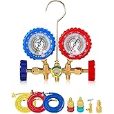 Orion Motor Tech AC Manifold Gauge Set for R12 R22 R502 R134a Refrigerant, 3 Way Automotive AC Gauge Set with Antishock Gauge