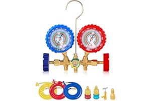 Orion Motor Tech AC Manifold Gauge Set for R12 R22 R502 R134a Refrigerant, 3 Way Automotive AC Gauge Set with Antishock Gauges Hoses Couplers & Adapter, Puncturing Can Tap Freon Recharge Kit for HVAC