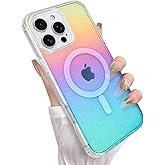 Heaofei Glitter Case for iPhone 16 Pro Max Case for Women Girls [ Compatible with Magsafe ] Clear Cute Girly Aesthetic Iridescent Rainbow Sparkly Bling Magnetic Phone Cover, Gradient Blue & Pink