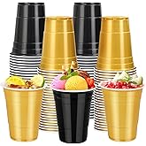 YOIYINI 100Pcs 16 oz Graduation Cups Gold and Black,Party Drinking Cups,Disposable Black and Gold Cup,Black Party Cup for Graduation,Birthday,Wedding,Barbecues Picnics,Easter