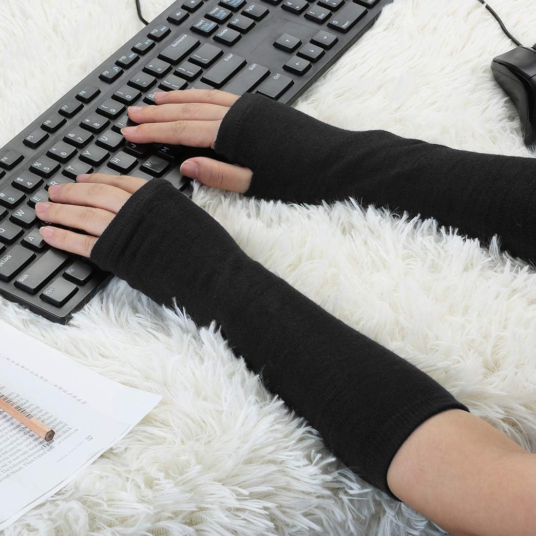 uxcell Women Elbow Length Arm Warmer Gloves Thumbhole Fingerless 1 Pairs Black at  Women’s Clothing store: Cold Weather Gloves