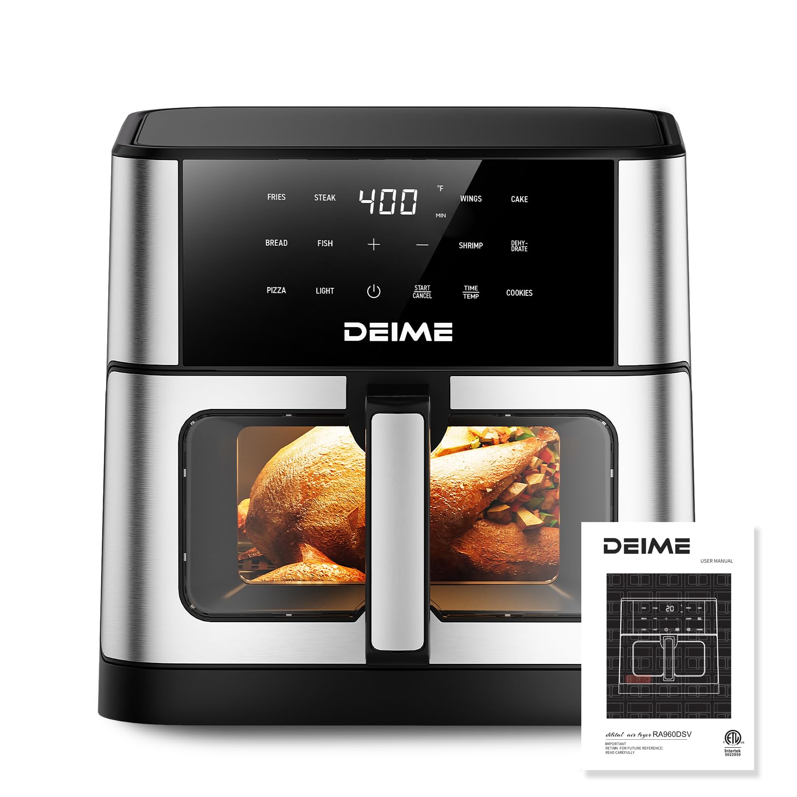 DEIME Freidora de aire 10.2 QT sin aceite 1700 W freidoras de aire de horno de gran capacidad Cocina saludable con 10 preestablecidos, freidora de aire grande para familias Ventana de cocción visual, cesta antiadherente, receta incluida