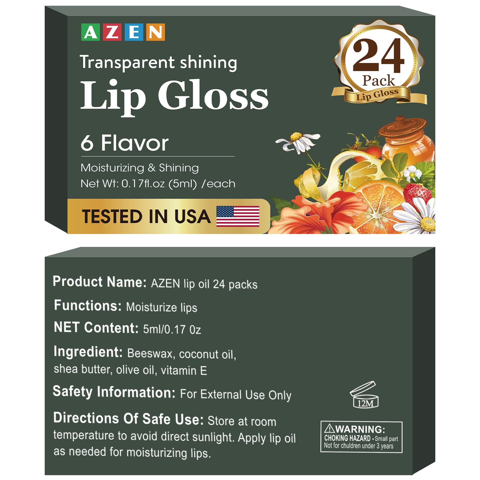 AZEN 24 Pack Lip Gloss Set, Clear Lip Gloss Bulk, Lip Oil for Dry Cracked Lips Moisturizing Hydrating Nourishing with Vitamin E