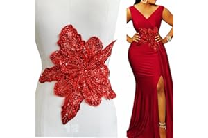 Jpumley.pksn Handmade Rhinestones Applique Sewing Beads Stones Trim Lace Patches Sparkly Multicolor Sew on Sequins Crystal Beaded Accessory for Wedding Dresses DIY Clothes 12X10inches (Red)