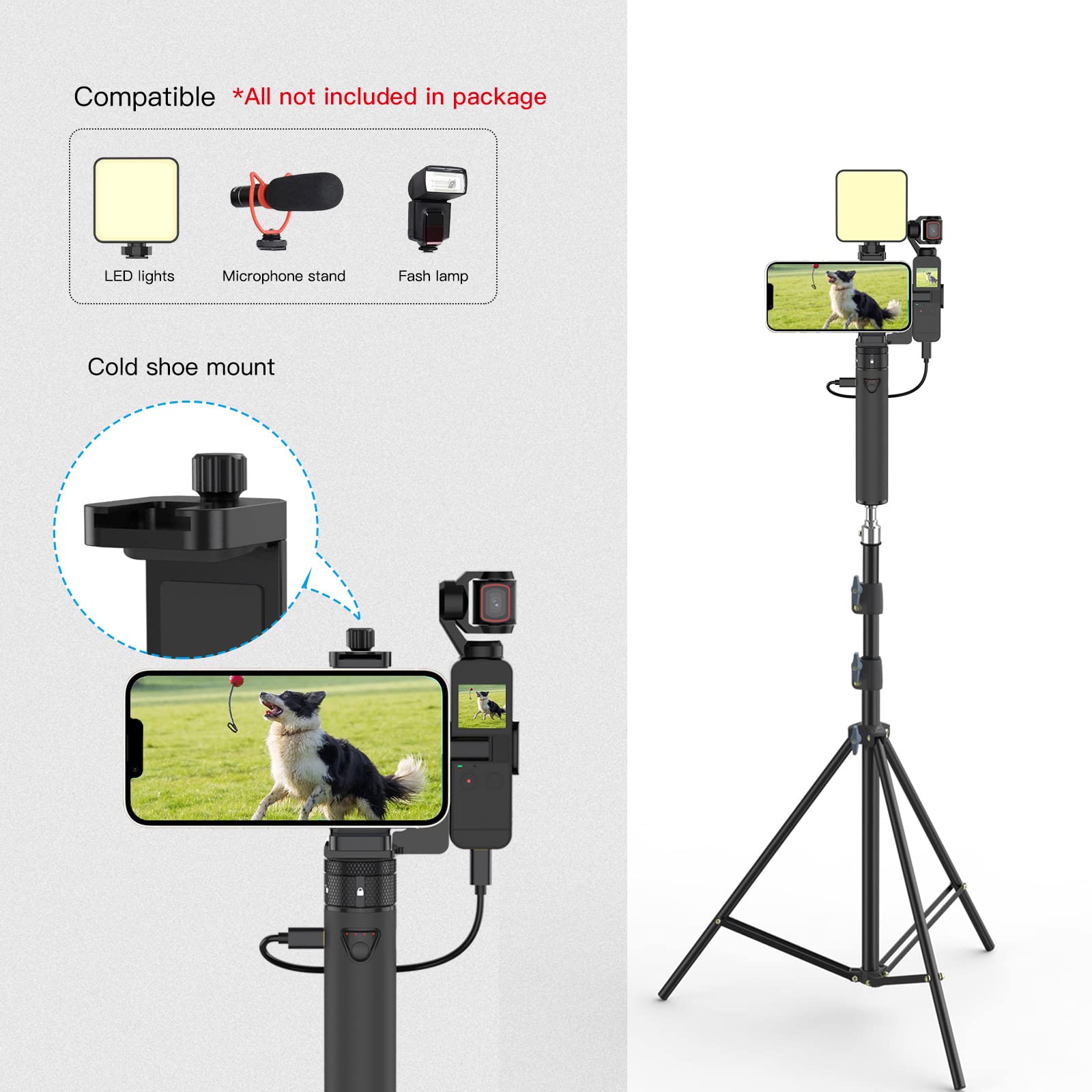 Charging Stick for DJI OSMO Pocket, 5000mah Power Charger Compatible with DJI Osmo Pocket 2/Osmo Pocket 1,Power Stick with Phone Holder for Osmo Pocket Camera Upgrade Version