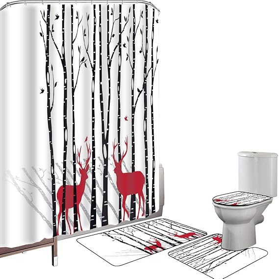 Duschvorhang Set Badezimmerzubehör Teppich Geweih Badematte Contour