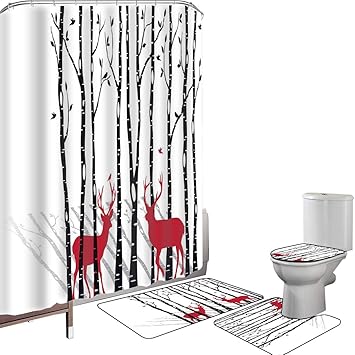 Duschvorhang Set Badezimmerzubehör Teppich Geweih Badematte Contour