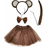 Bwerfuet Monkey Costume Tutu Set, Animal Fancy Dress Costume Kit, Monkey Ear Headband Bowtie Tail Bow Tie forHalloween Cosplay Party Decoration