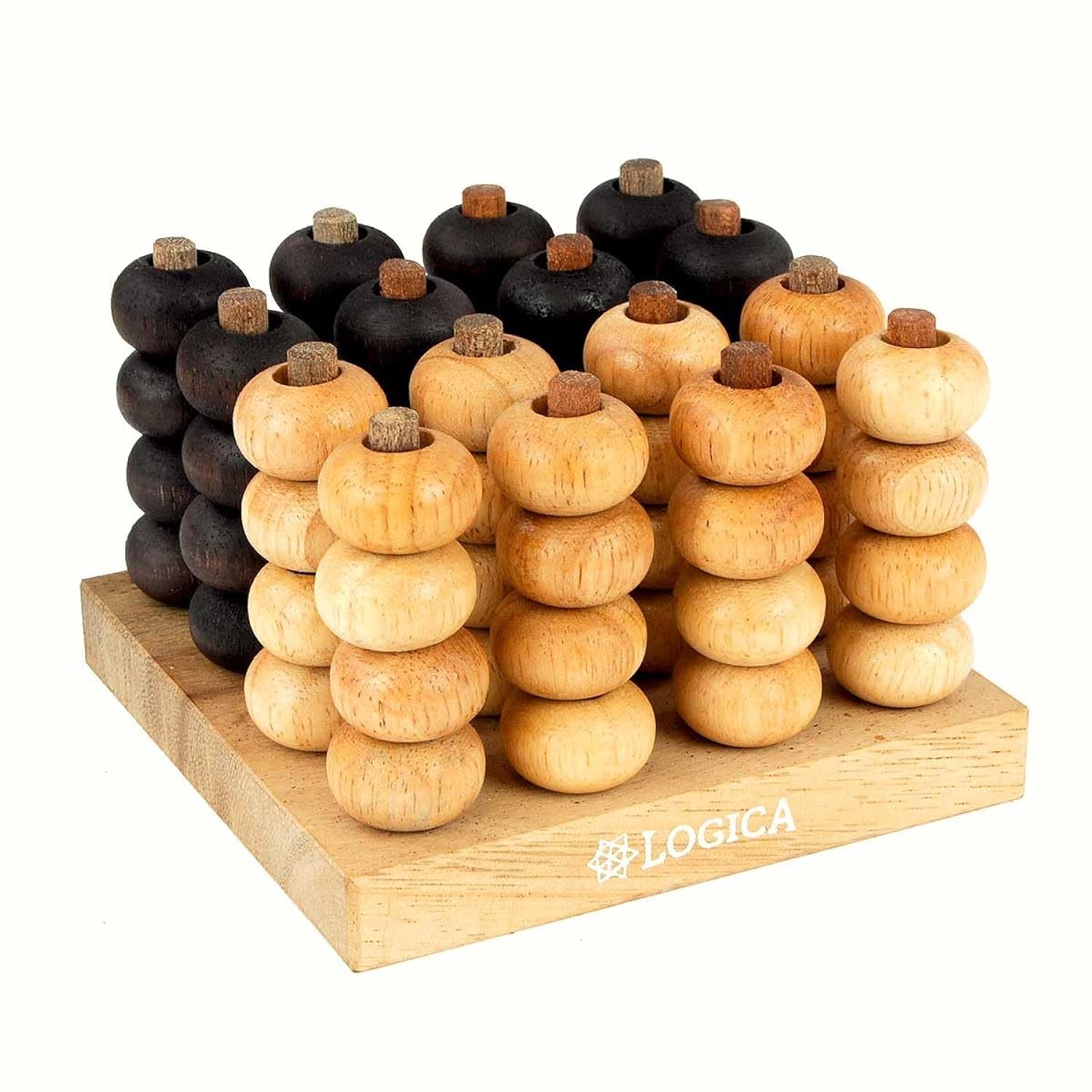 Logica Puzzles Art. 4 in a Row 3D - Board Game in Fine Wood - Strategy Game for 2 Players - Travel Version