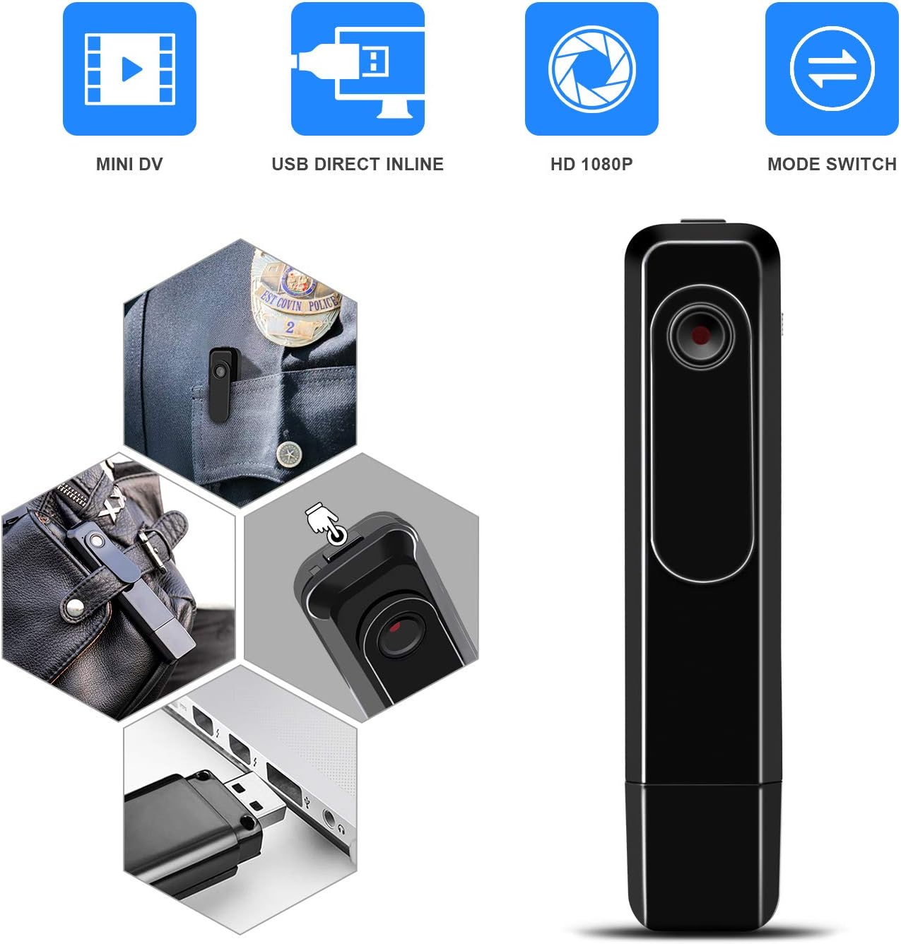 Mini Body Camera with USB Port DZFtech Body Spy Cam HD 1080P Wireless Portable Hidden Spy Pen Body Cameras Wearable Video Recorder with Body Camera for Home/Office